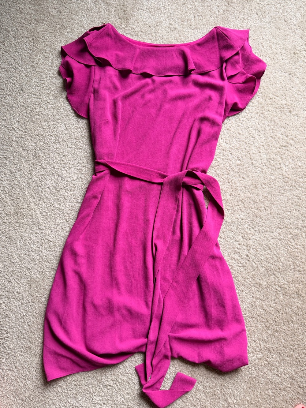 Worthington Magenta Ruffle Tie-Waist Mini Dress